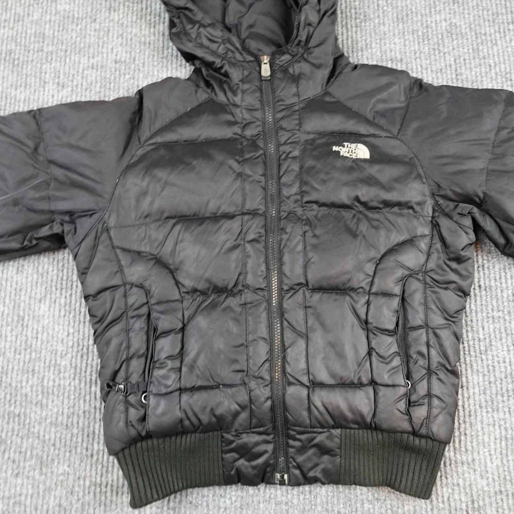 The North Face 550 Down Jacket Womens Small Black Hooded Quilted Puffer Full Zip - Picture 4 of 11